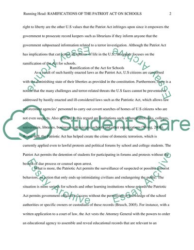 US Patriot Act With A Focus On How The Law And Has Affected Our Schools