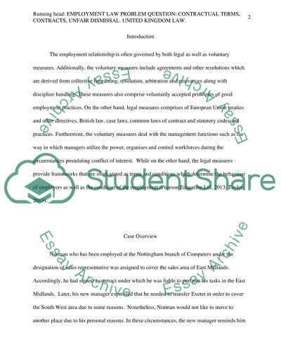 Employment Law Problem Question: Contractual Terms, Contracts, Unfair Dismissal. United Kingdom law