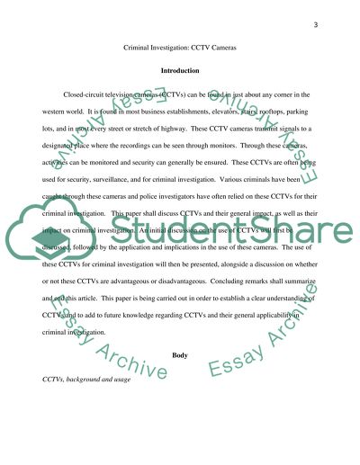 CCTV Cameras - Criminal Investigation