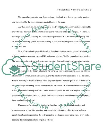 Software Patents : A Threat to Innovation