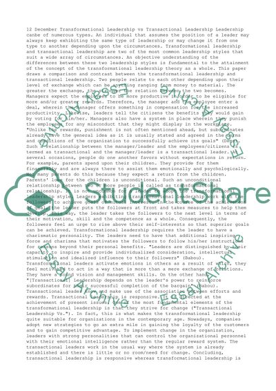 Transactional leadership vs transformatioanl leadership