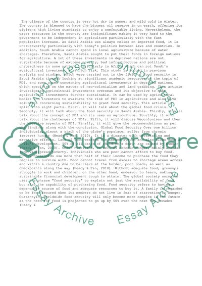 Achieving Food Security in Saudi Arabia with Sustainable Foreign Direct Investment