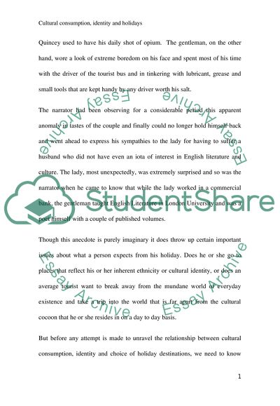 Relationship Between Cultural Consumption, Identity And Holidays