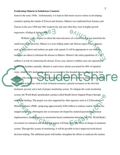 Eradicating malaria in subafrican countries