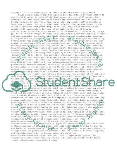 Impact of IT Outsourcing in the Tertiary Sector