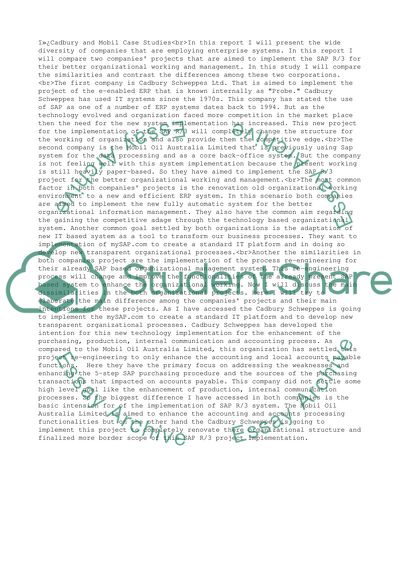 Cadbury and Mobil Management Organization