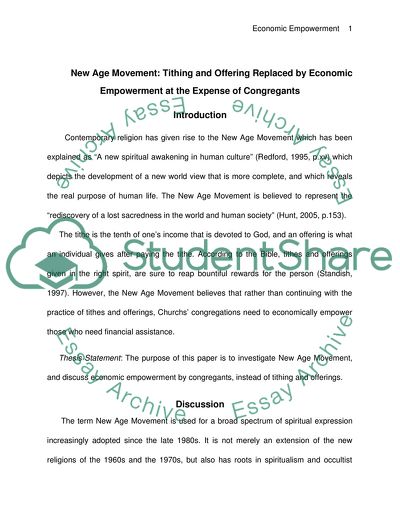 New Age Movement: Tithing and Offering Replaced by Economic Empowerment at the Expense of Congregants