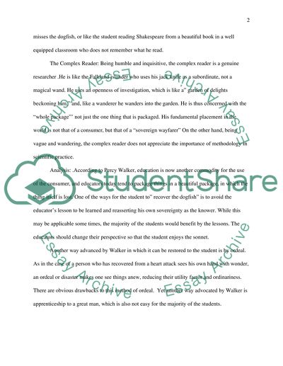 Creativity in Education Shown by Percy Walker in His Essay The Loss of Creature