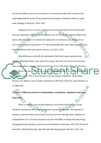 Effect of Ocean acidification upon ability to adapt to climate change in Nereis species
