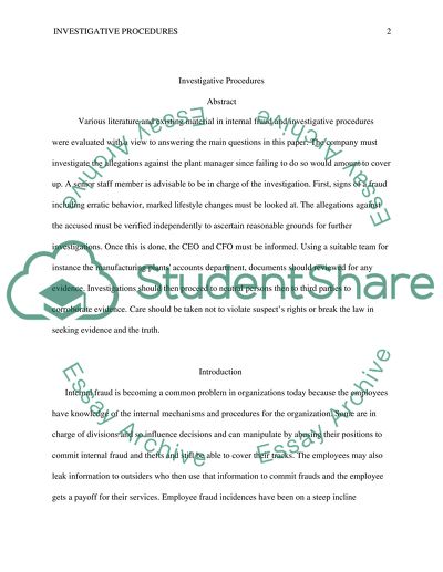 Investigative Procedures Assignment