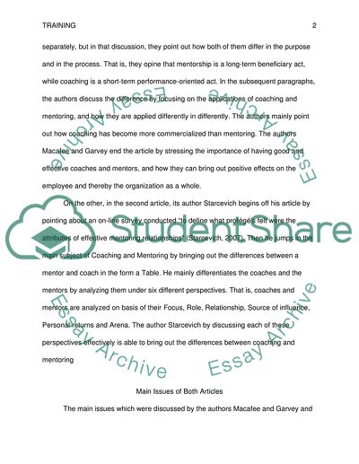 Analysis of Article about the Difference between Mentoring and Coaching