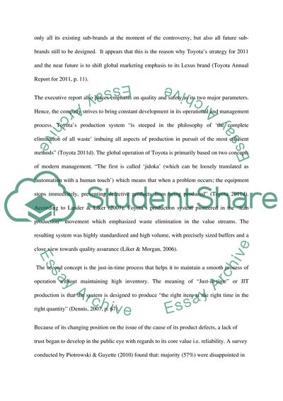 Product Recall and Brand Strategy - Case of Toyota Corporation