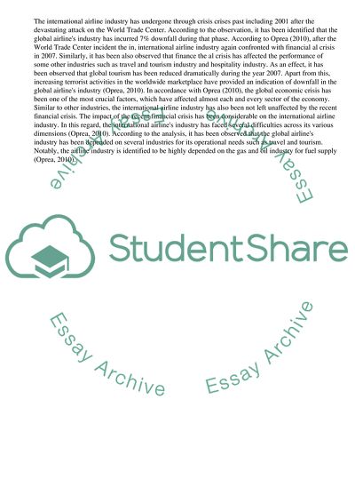 The Impact of the Crisis on the International Airline Industry