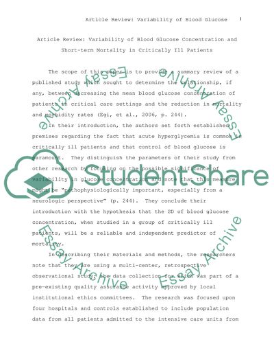 Variability of Blood Glucose Concentration