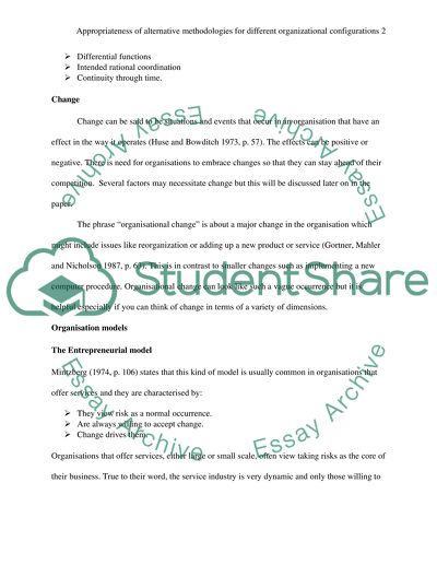 Appropriateness of Alternative Methodologies for Different Organizational Configurations
