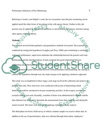 Performance Indicators of Peer Monitoring