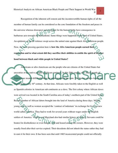 Historical Analysis on African American Black People and Their Support in World War II