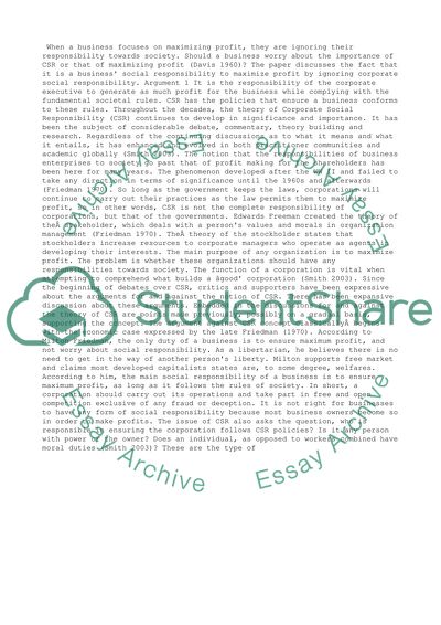 The Social Responsibility of a Business is to Increase Its Profits