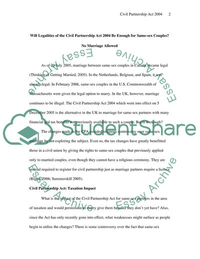 Will Legalities of the Civil Partnership Act 2004 Be Enough for Same-sex Couples
