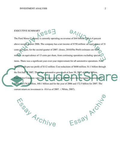 Investment Analysis and Portfolio Management - Ford Motor Company
