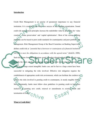 Bank Lending - Principles for the Management of Credit Risk