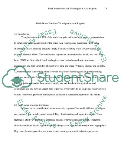 Fresh Water Provision Techniques in Arid Regions