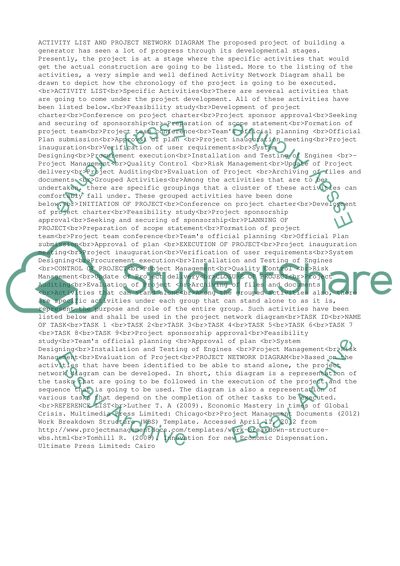 Create Project Activities List and Network Diagram