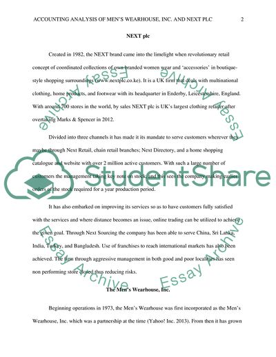 Analyze mens warehouse company and Next plc