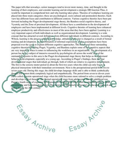 The Usefulness of Cognitive Theories of Learning for Human Resource Practitioner