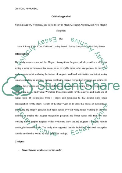 Research Article Critique Presentation: Nurse Satisfaction in Magnet Hospitals
