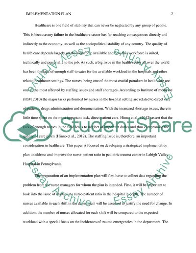 The Quality of Healthcare: Developing an Implementation Plan