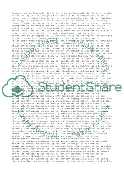 Corporate Social Responsibility of Lewis Partnership