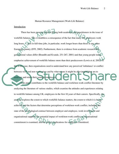 Human Resource Management: Work-Life Balance