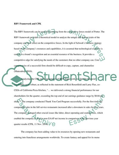 Internal Analysis of California Pizza Kitchen