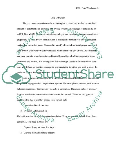 Extraction, Transformation and Load: Data Warehouse