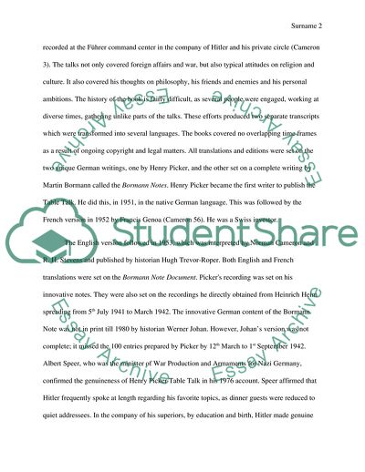 Hitlers Table Talk by Norman Cameron