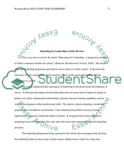 Educating for Leadership