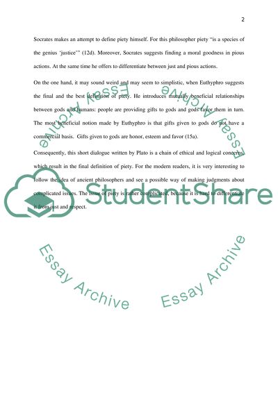 Euthyphro: Discussion between Socrates and Euthyphro Is Focused on the Definition of Piety