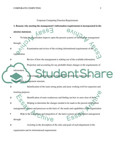 Requirements for the Corporate Computing Function