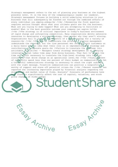 The Importance Uses, Perspectives of Strategic Management