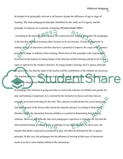 What do You Consider to be the Most Effective Pedagogic Principles for Teaching in the Early Years Today