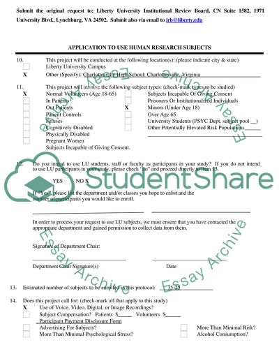 Application to Use Human Research Subjects