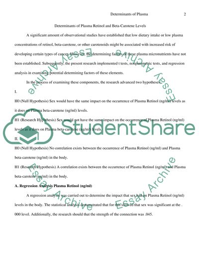 Determinants of Plasma Retinol and Beta-Carotene Levels