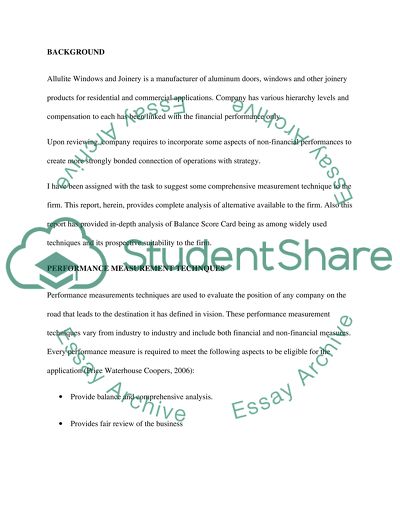 Allulite Windows and Joinerys Performance Measurement System