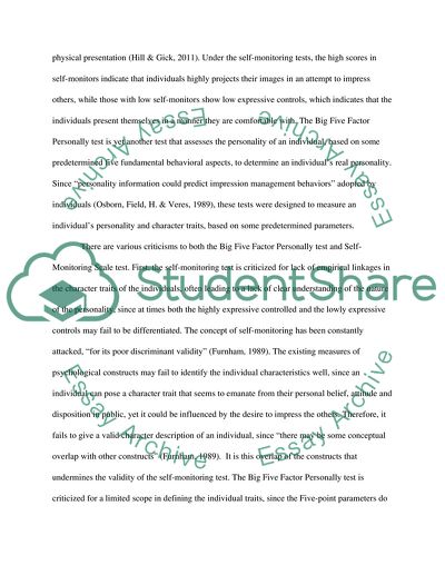 Big Five Factor Personally Test and Self-Monitoring Scale Test