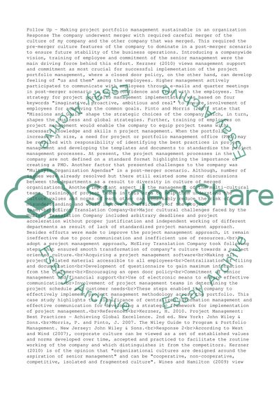 W8 Follow Up:Making project portfolio management sustainable in an organization