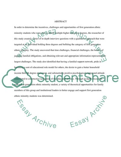 First Generation Ethnic Minority Students