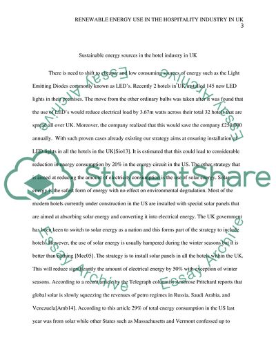 Renewable Energy Use in the Hospitality Industry in the UK