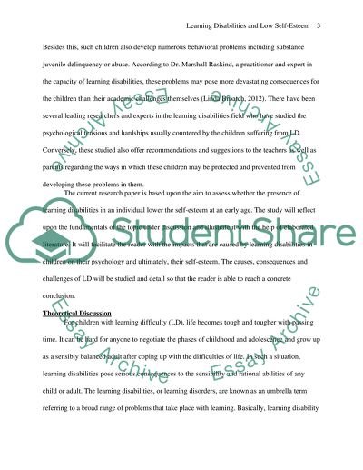 The Presence of Learning Disabilities in an Individual Lower the Self-Esteem