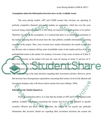 The asset pricing models CAPM